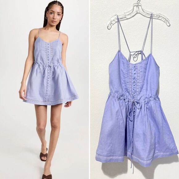 NWT Joslin Harriet Linen Mini Dress 6 Beachy Boho Cottage Pastel Fairy $400 MSRP - Picture 1 of 12